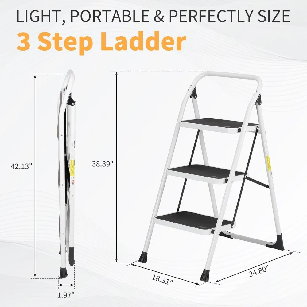مقعد قابل للطي مضاد للانزلاق بثلاث خطوات مع مشطات واسعة، سلم فولاذي خفيف الوزن للاستخدام المحمول #5