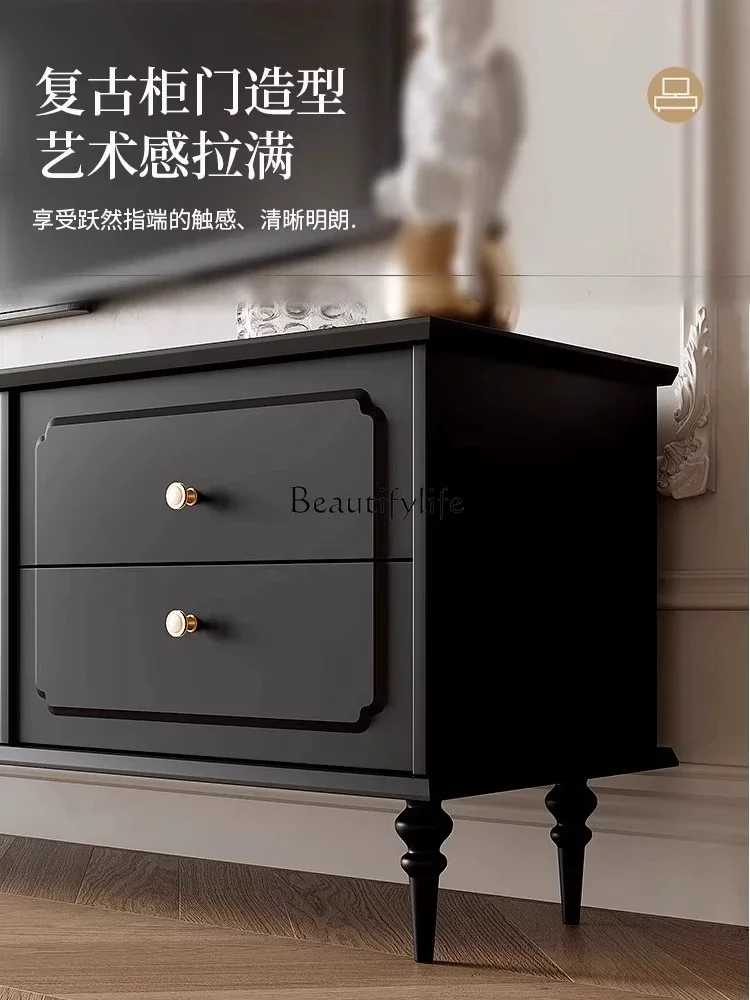 LS 42TV خزانة غرفة المعيشة الحديثة الرجعية الأسود الأمريكية الخشب الصلب خزانة التلفزيون من الأرض إلى السقف