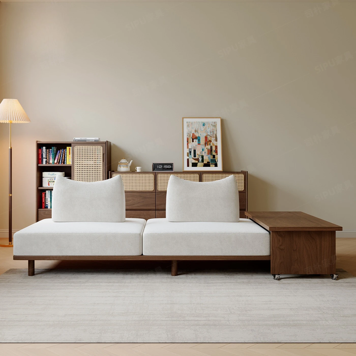 Wabi Sansan Wind Room Premium Sofa Living Room Tatami Floor Medium Antique Walnut Bed and Breakfast Sofa