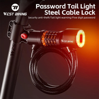 WEST BIKING Bicycle Lock With Tail Light Anti-theft Lock Multifunctional Cable Lock Bicycle Combination Lock MTB Bicycle Access