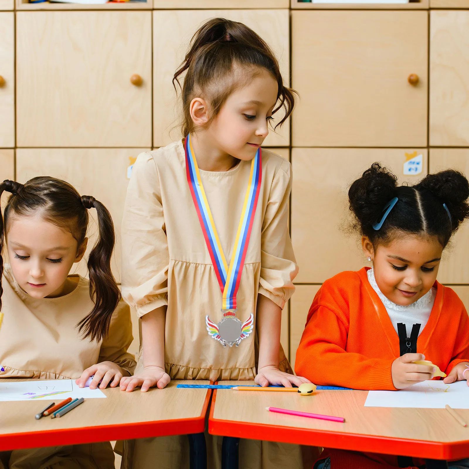 Award Medal with Neck Ribbon for Sports Events Competitions School Activities Plastic Medal Prize Classroom Reward