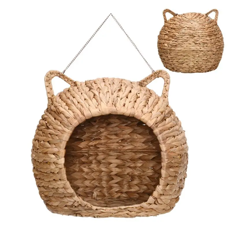 

Cat Bed Hand Woven Wicker Bunk Basket Wicker Cat Nest Kitten Sleeping Cave Bed Hangable Cat Nest For cat kitten Feline Comfort