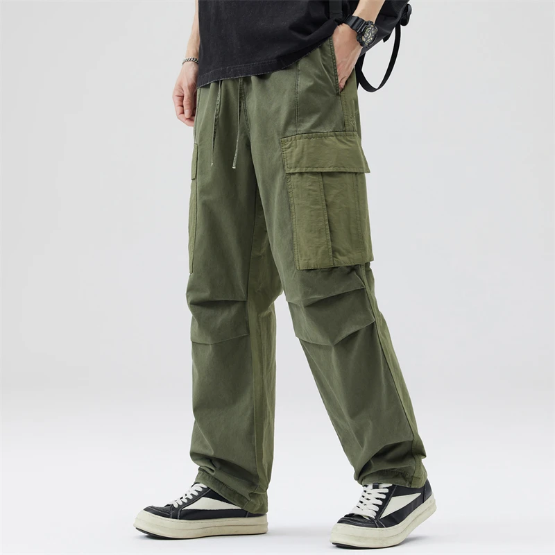 Color Patchwork Pocket Overalls Men Loose Straight Leg Japanese Outdoor Functional Casual Pants Trend