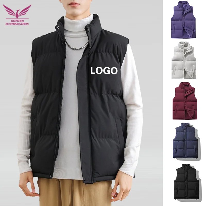 Warm Winter Vest Jacket custom logo Men Print Design Logo Jacket Sleeveless Vest Soild Windproof Thicken Waistcoat print textWar