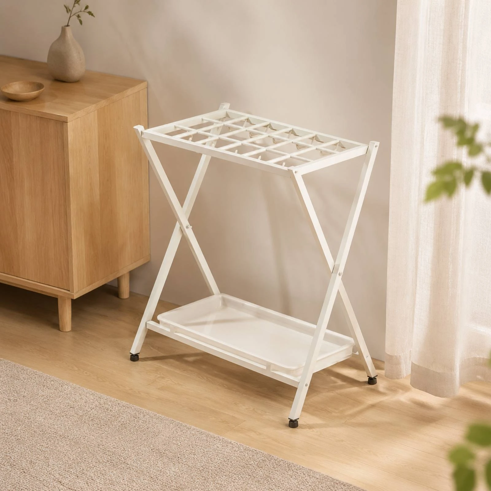 Ski Pole and Fishing Rod Organizer Rack Space-Saving Long Equipment Display Rack with Hooks Compact for Entryway, Apartment