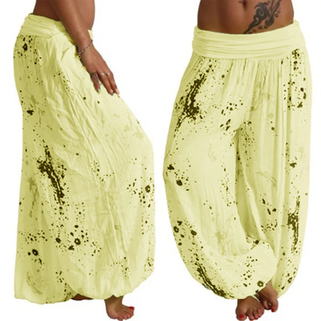 ummer Boho Floral Print Yoga Pants For Women Elastic Wide Waitband Loose Wide Leg Trousers Lady Plus Size Baggy Sweatpants