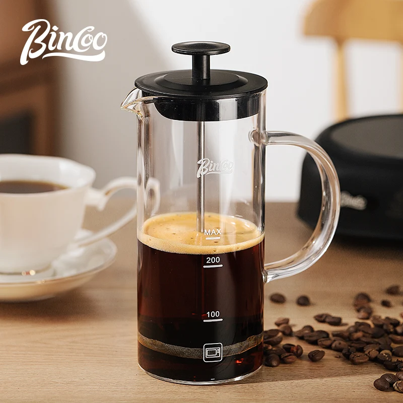 Multi-use Manual Milk Frother, Heat Resistant Borosilicate Glass Coffee Press for Coffee，Glass French Press Coffee Maker,