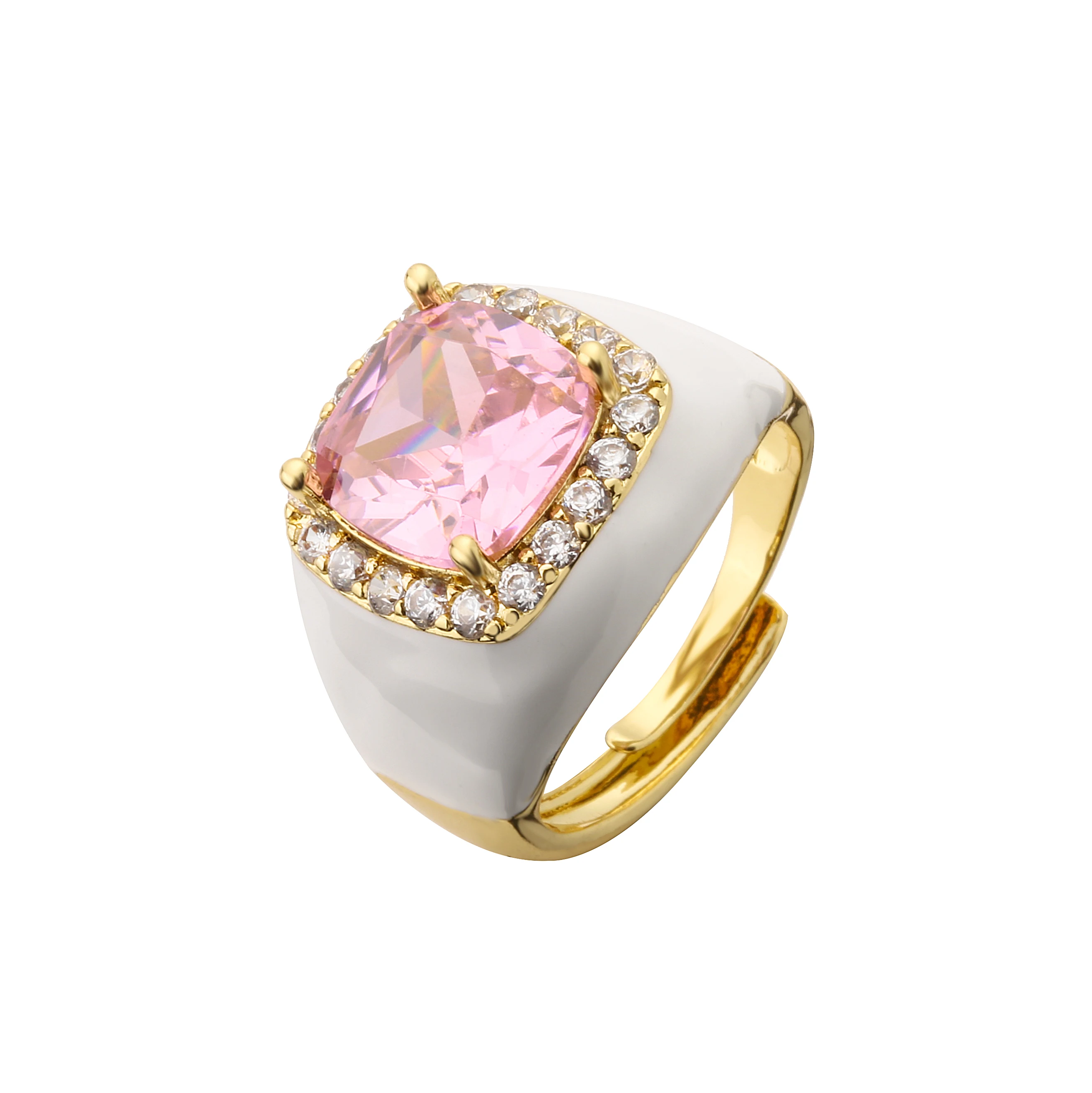 HECHENG,Multicolor Enamel Dripping Oil Zircon Open Ring For Women Adjustable Gold Plated Chunky Finger Rings Gift