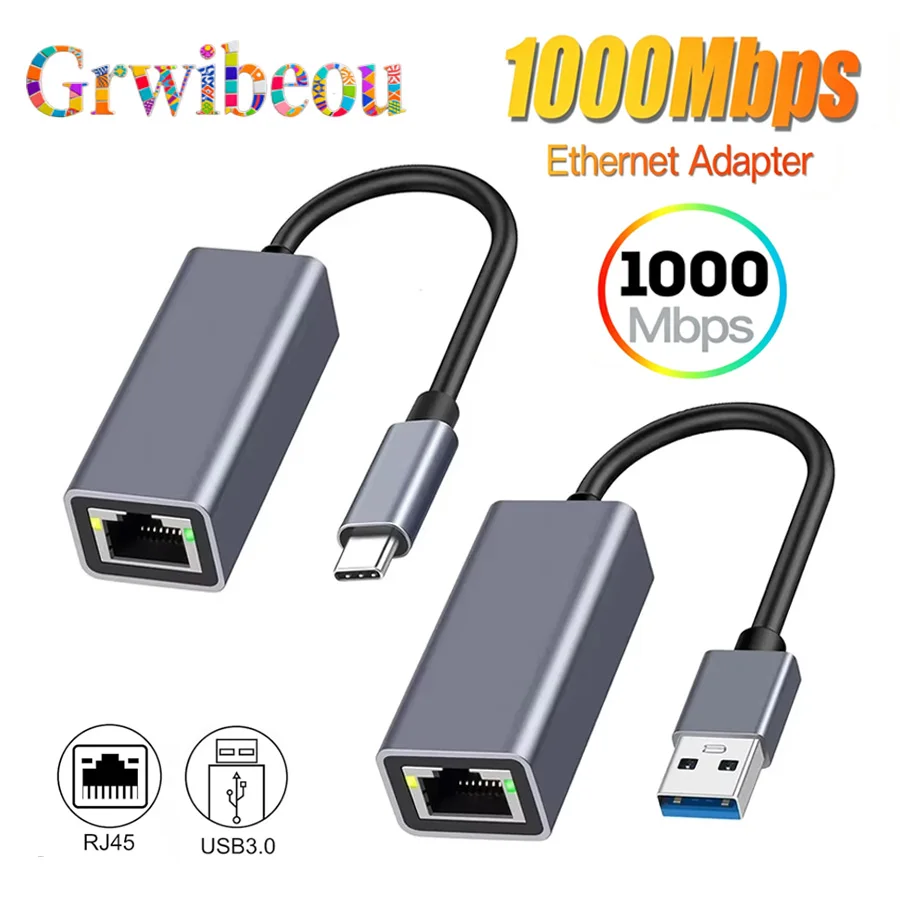1000Mbps Ethernet Adapter USB 3.0 Type C to RJ45 Network USB Cable and 2-in-1 USB Type C to RJ45 For Laptop MacBook PC Windows