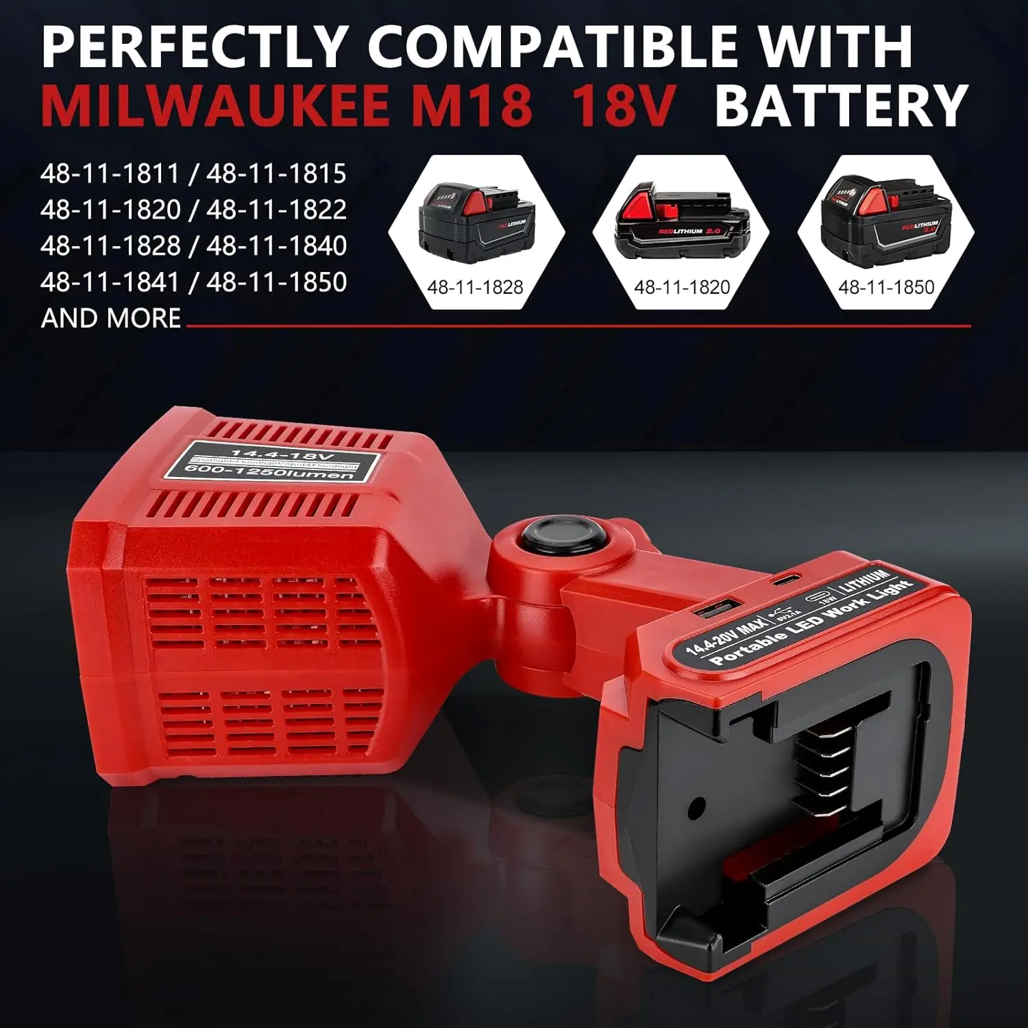 18V LED Flashlight for Milwaukee M18 18v Battery 18W LED Work Light LED Battery Lamp FloodLight for Camping Repairing Emergency