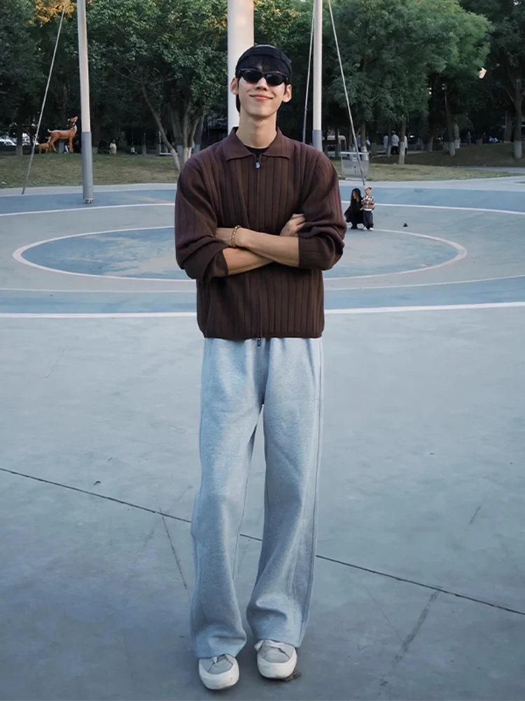 

Мужские спортивные брюки с высокой талией, прямые, повседневные, свободного кроя, модные, прямого кроя, брюки-«ножи»