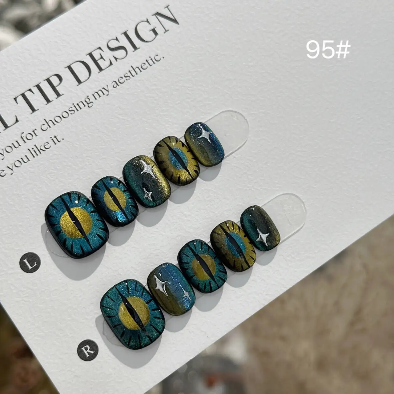 

10pc Eye Pattern Design Press on Nails Blue Yellow Gradient False Nails Full Over Stick on Nail Tips Artificial Fake Nails Short
