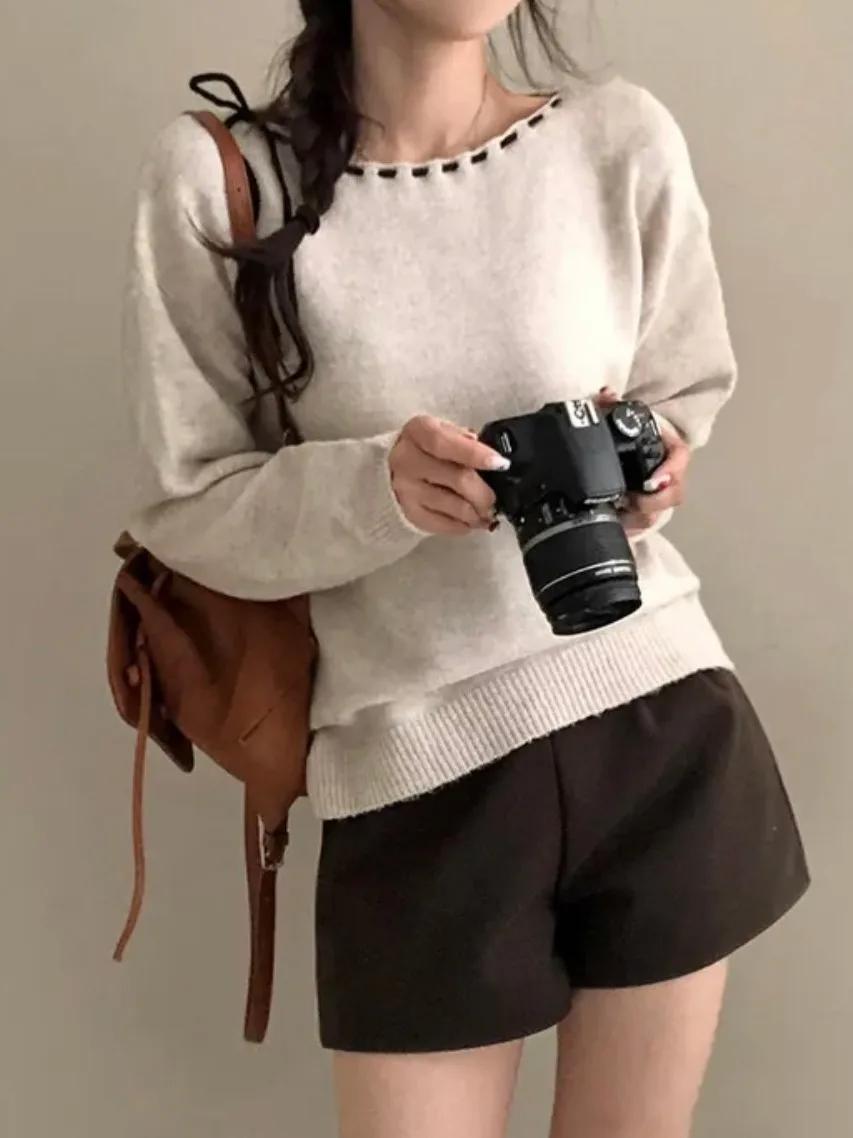 

Корейский новый мягкий теплый шерстяной свитер-пуловер с длинными рукавами для женщин, осенне-зимний, модный