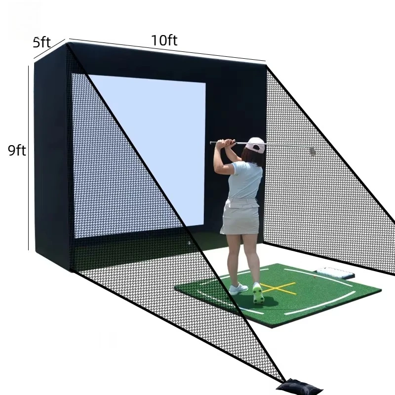 شبكات حاوية محاكاة الجولف مقاس 10 × 9 أقدام مع إطار من الألومنيوم وشاشة تأثير عالية الدقة وشبكة جانبية لاستوديو المرآب المنزلي #3
