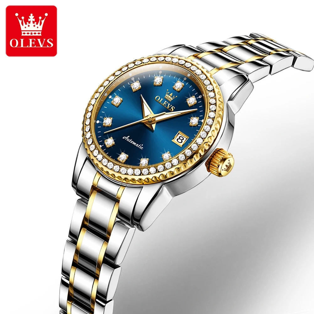 Novo design de luxo relógio feminino olevs diamante automático mecânico relógio de pulso feminino montre femme relojes mujer