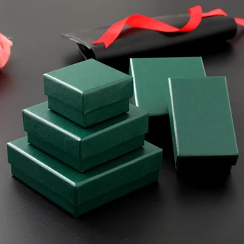 12 sztuk Białe proste luksusowe pudełko Ciemnozielony papier Biżuteria Pierścionki Kolczyki Bransoletka Naszyjnik Gablota Organizer biżuterii Pudełka