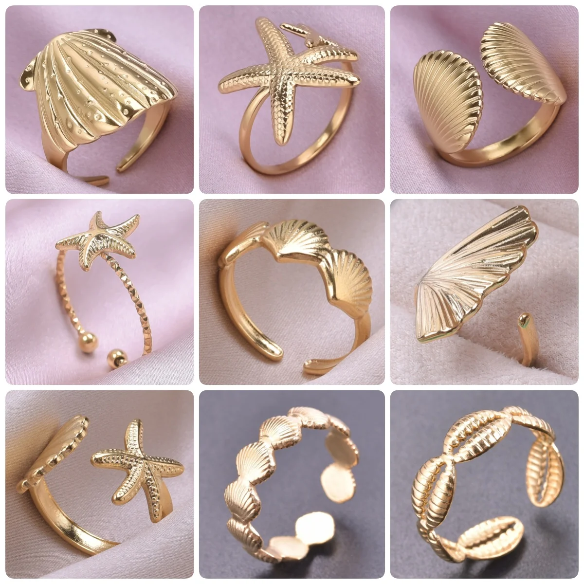 1Pcs Fashion West Coast Beach Vacation Ring Like a Breath Of Fresh Scallop Marine Life Starfish Shell Mini Gentle Texture Rings