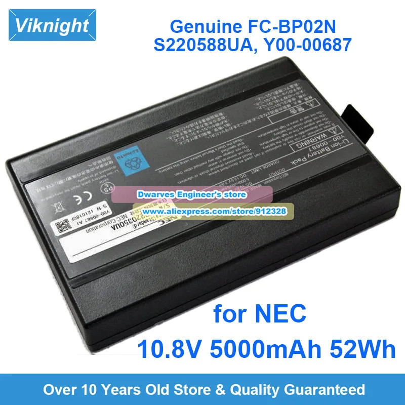 

Genuine Y00-00687 Battery S220588UA FC-BP02N 10.8V 5000mAh 52Wh For Nec FC-N22G/BX6SS 1210412F Rechargeable Li-ion Battery