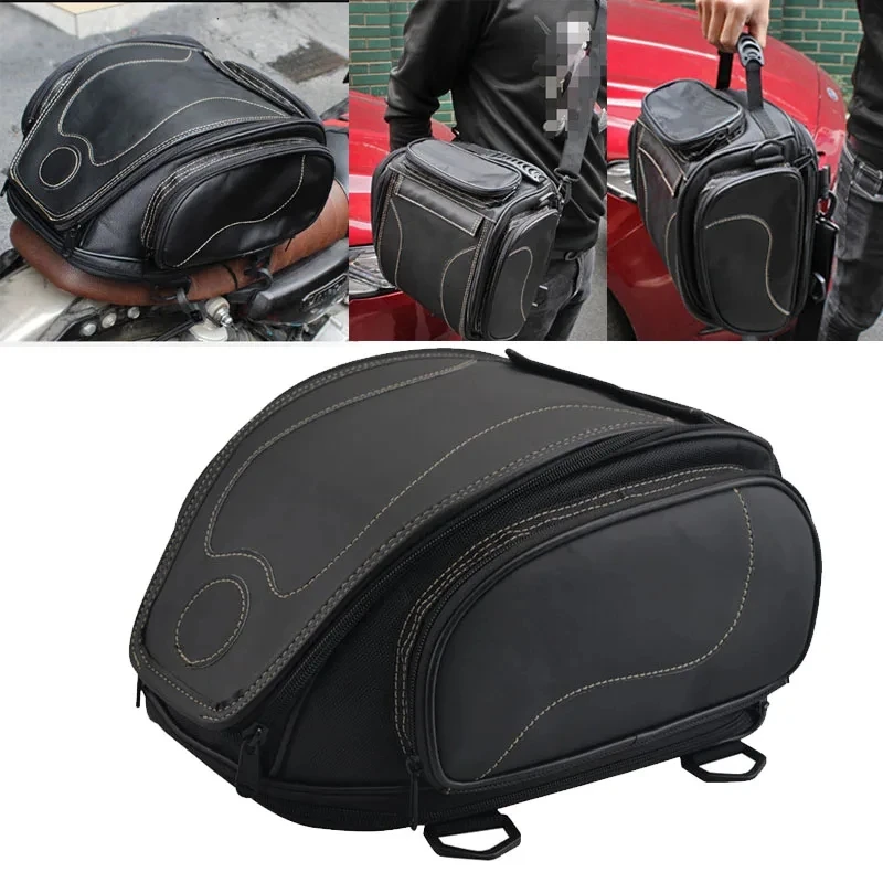 Motorcycle Backseat Tank Bag Waterproof PU Leather Motorbike Rear Seat Super Light Tail Accessories Bags Helmet Storage Bag