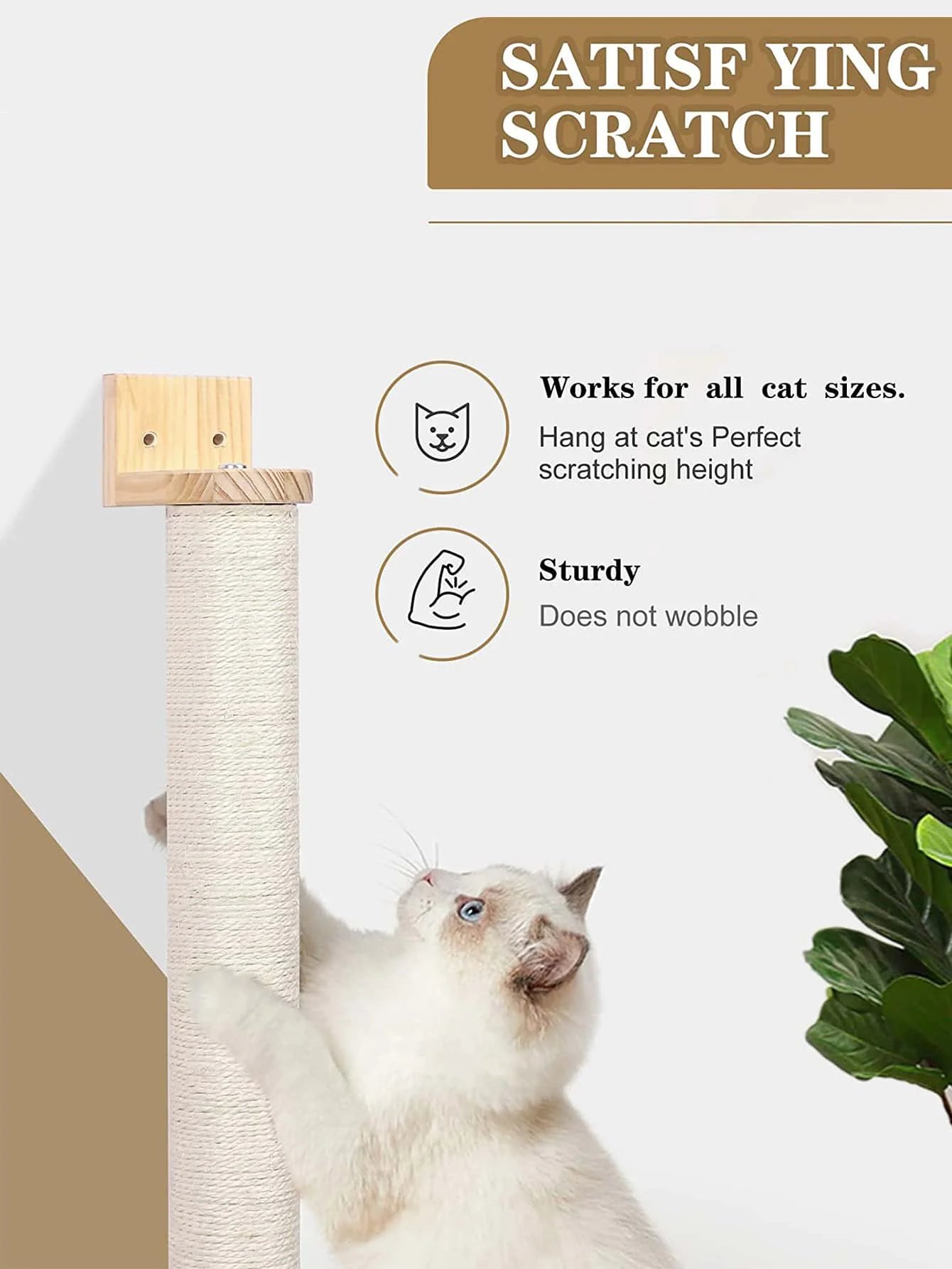 Cat Scratching Post Wall Furniture Wood Wall Mounted Kitten Scratcher Tree for Large Cats Thicker Columns for Multi-Functions