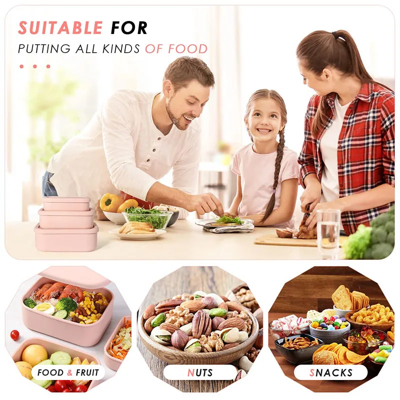 Silicone Food Storage Containers Reusable Silicone Bento Lunch Box Containers with Lids Microwave Dishwasher Safe BPA-Free Boxs