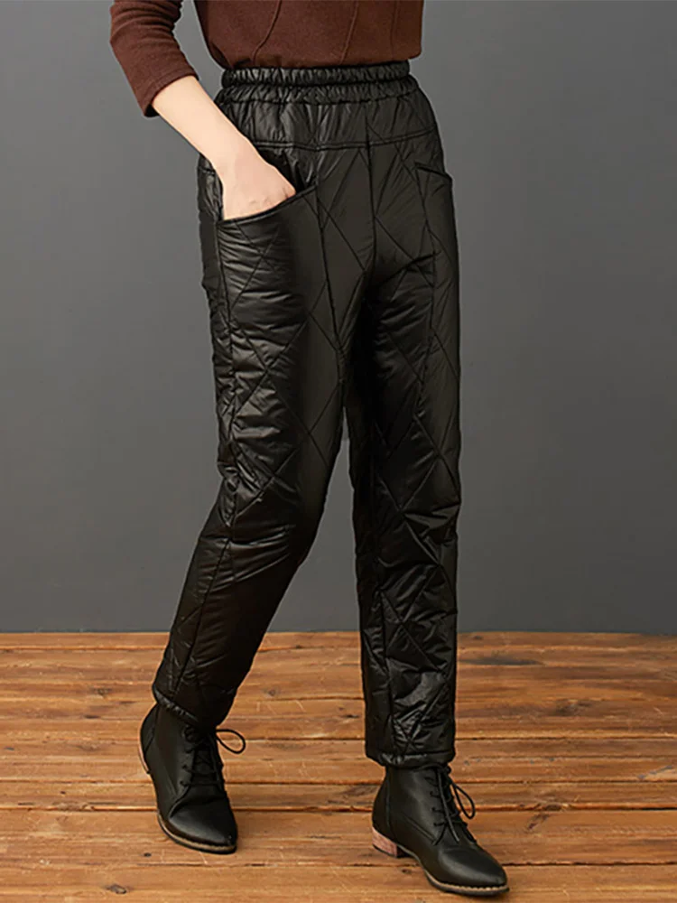 Thiened 경량 다운 코튼 바지 여성용 루즈 대형 사이즈 하이 웨이스트 하란 롱 팬츠 겨울 따뜻한 캐주얼 아우터웨어