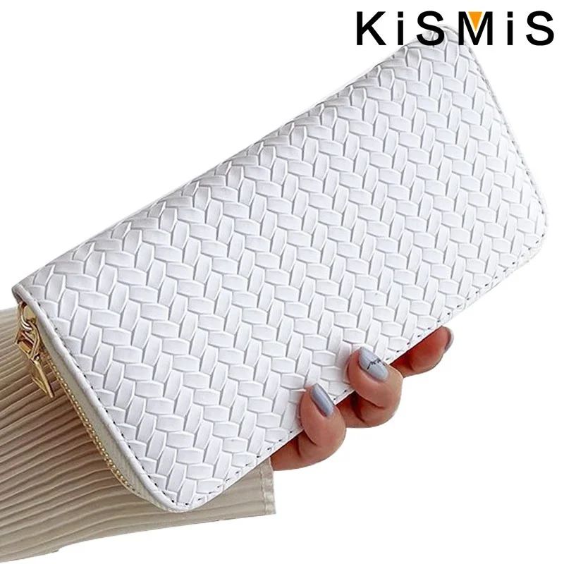 KISMIS New Medium and Long Zipper Women's Wallet - European and American Style Fashion with Pu Leather Woven Design