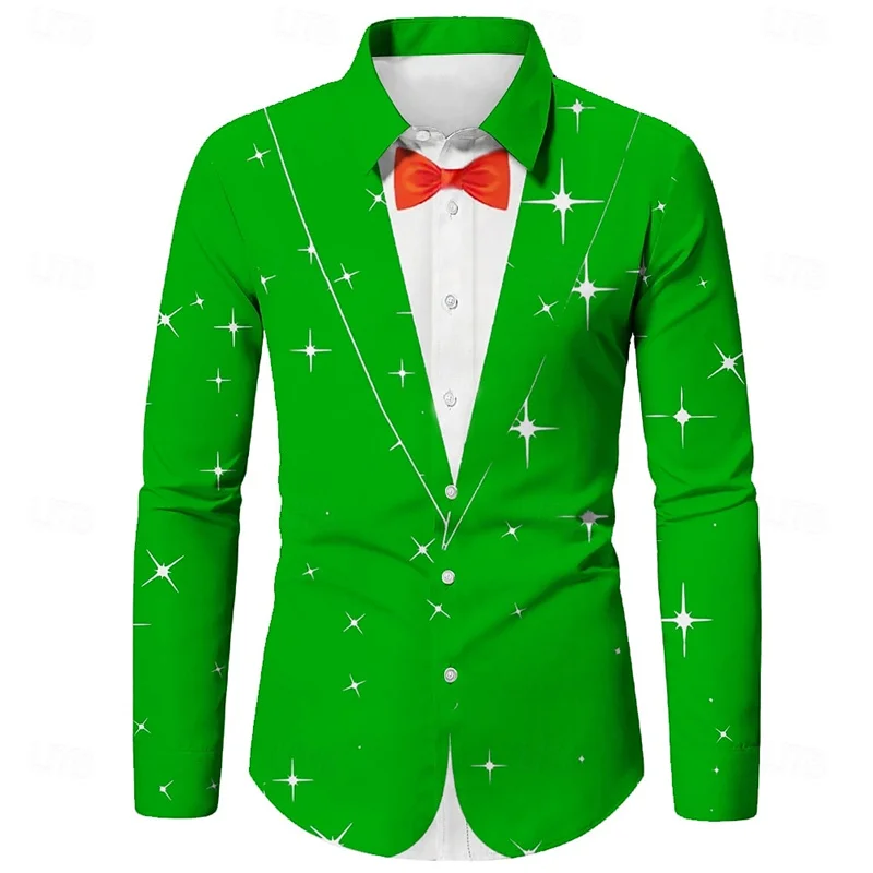 Classic Christmas holiday two-piece shirt printed long-sleeved high-end men\'s shirt casual fashion men\'s shirt daily street soci