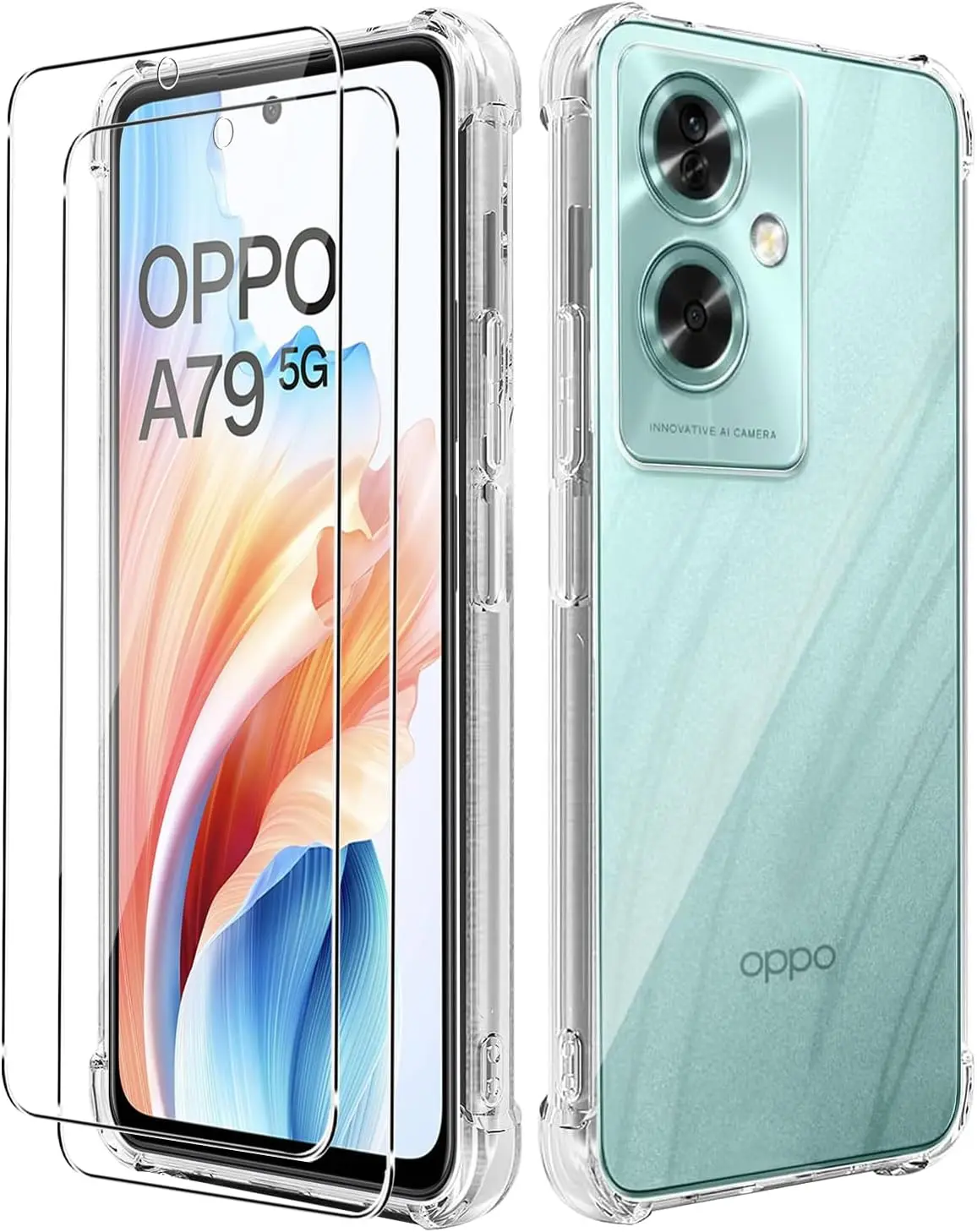 2PCS Tempered Glass Screen Protector With Reinforced Corners Airbag Shockproof Clear Phone Case Cover for OPPO A79 5G