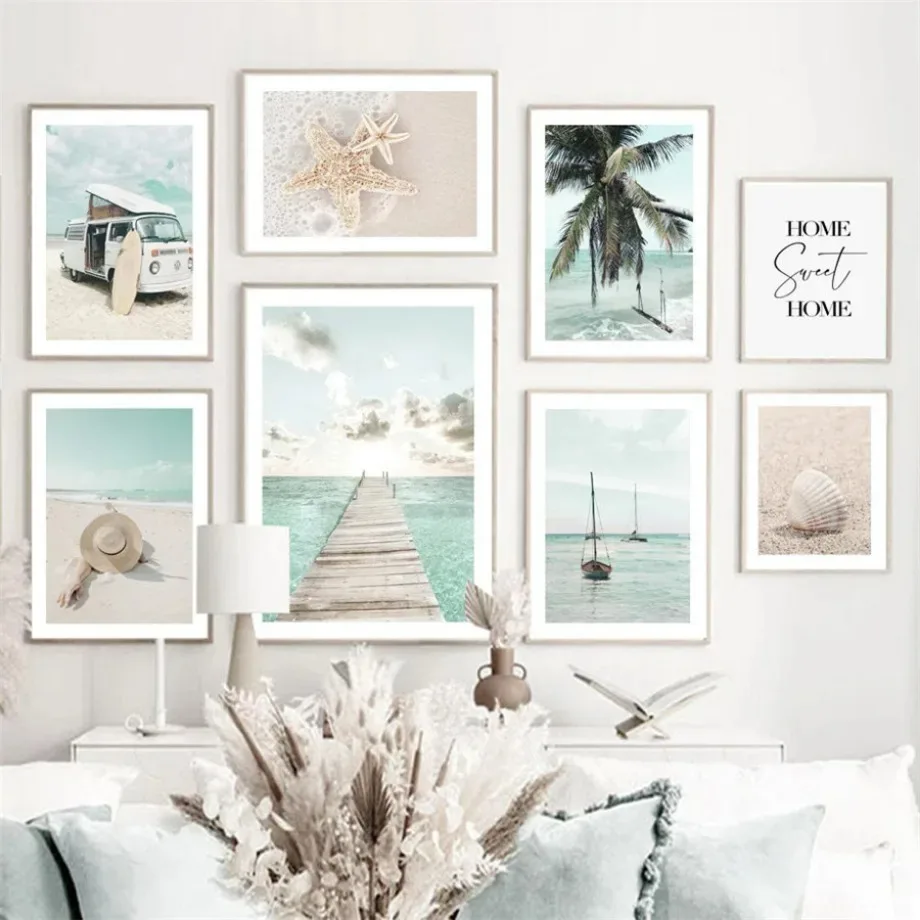 Camper Beach Shell Parasol Palm Starfish Trestle Wall Art Canvas Painting Posters And Prints Wall Pictures For Living Room Decor