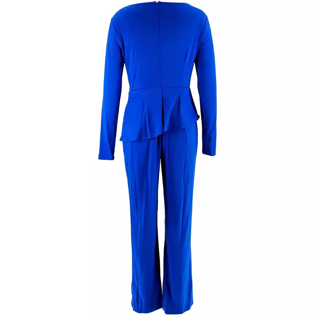 M3226 Damesjumpsuit met lange mouwen, slanke pasvorm, asymmetrische hals, elegante mode-feestjumpsuit