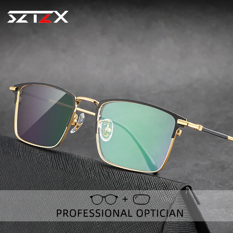 SZTZX Ultralight Men Business Glasses Reading Glasses Photochromic Anti Blue Ray Myopia Glasses Prescription Optical Eyeglasses