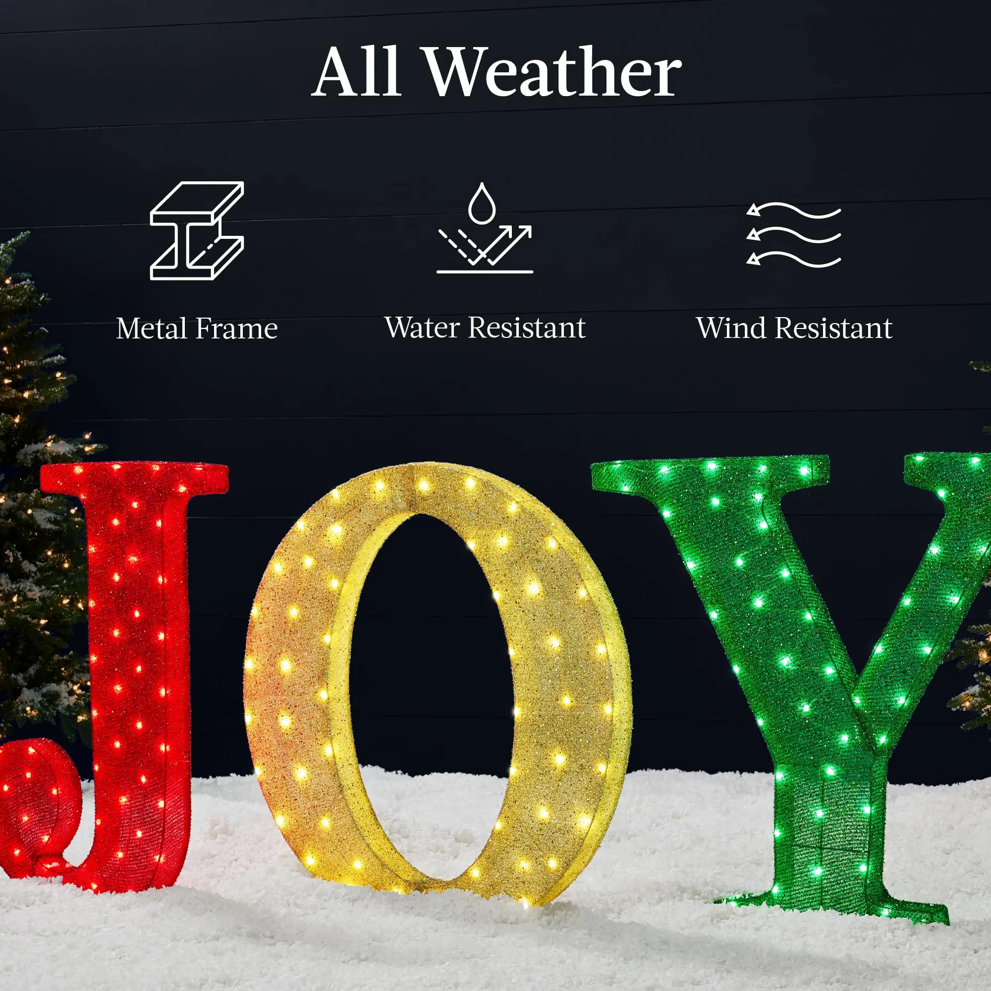3-Piece Christmas Joy Yard Decoration, 32in 3D Lighted Outdoor Holiday Décor w/ 150 LED Lights, Ground Stakes