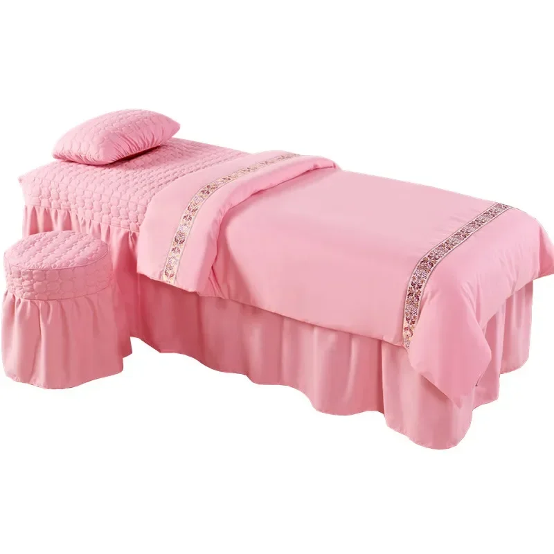 4pcs Skin Friendly Beauty Salon Bedding Set Bed Cover Bedspread Massage Spa Bedskirt Stoolcover Pillowcase Duvet Cover Insert