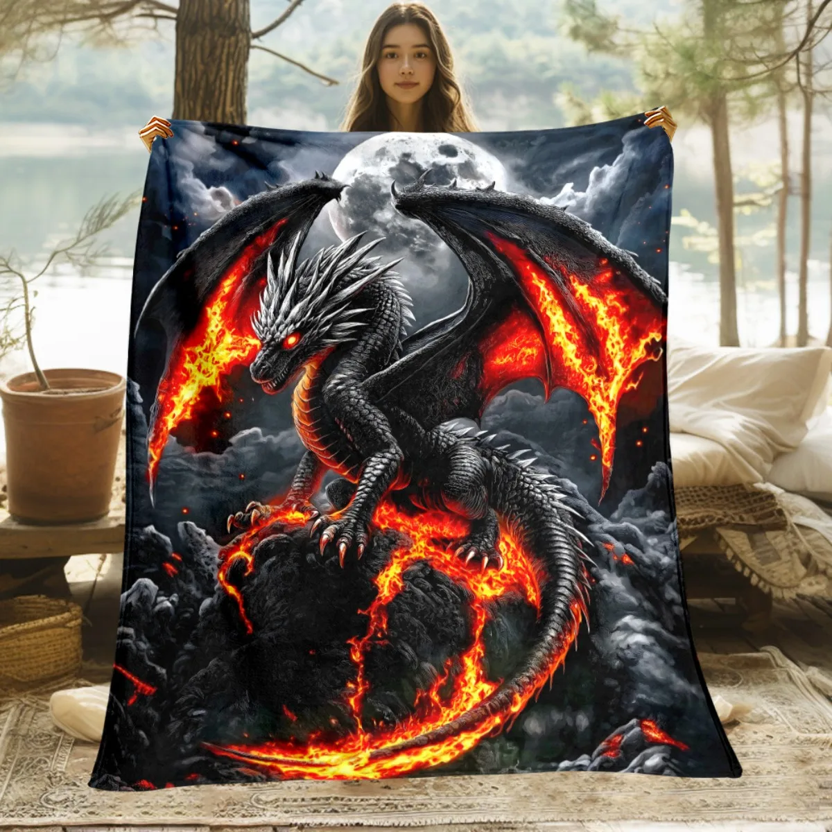 Epic Dragon Throw Blanket Flannel Fleece Cozy Decor for Couch Bed Fantasy Art King Monster Print Winter Home Gift Keepsake Plush