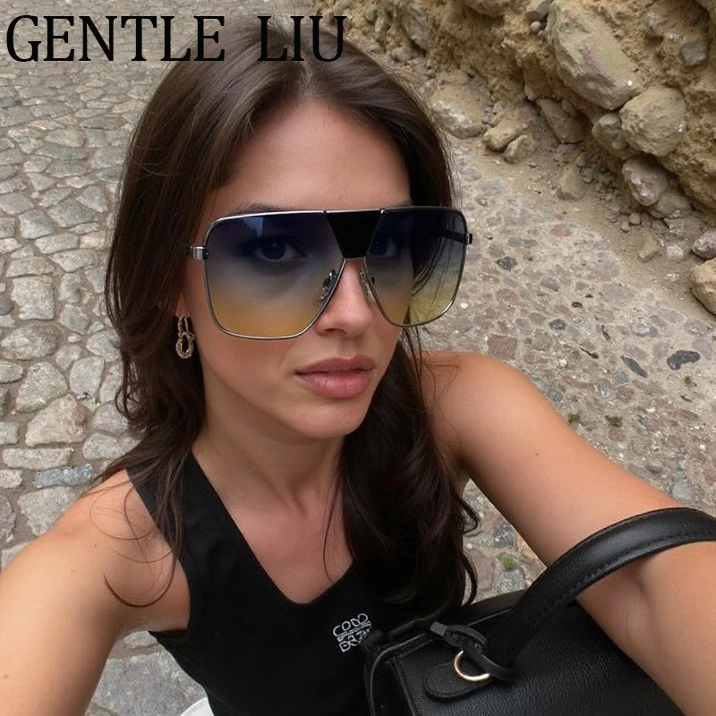 

Oversized Rectangle Pilot Shield Sunglasses Women 2025 Luxury Brand Trendy Goggles Outdoor Sun Glasses Vintage Shades Eyewear