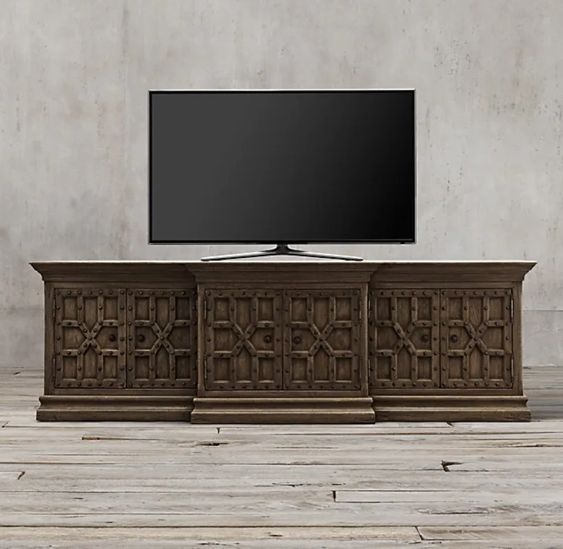 French rural retro all-solid wood TV cabinet American RH original order modern simple living room home floor cabinet TV table