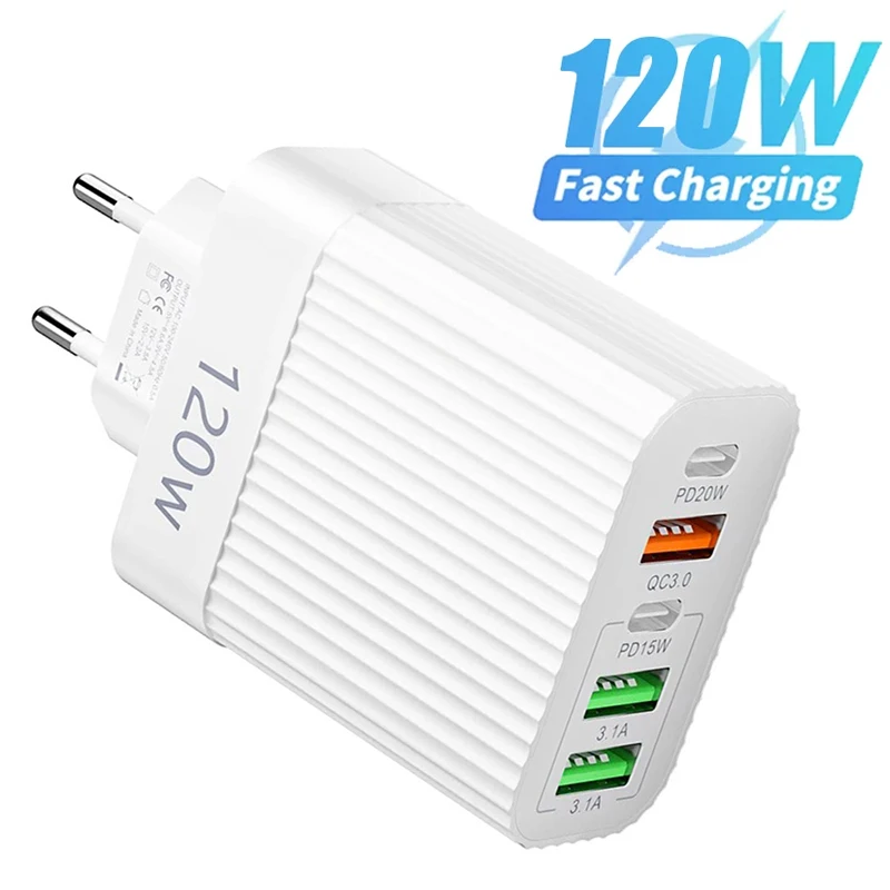 

120W 5 Ports USB Charger QC3.0 High Power Fast Charging Mobile Phone Charger Quick Charge Adapter For iPhone Samsung Xiaomi POCO