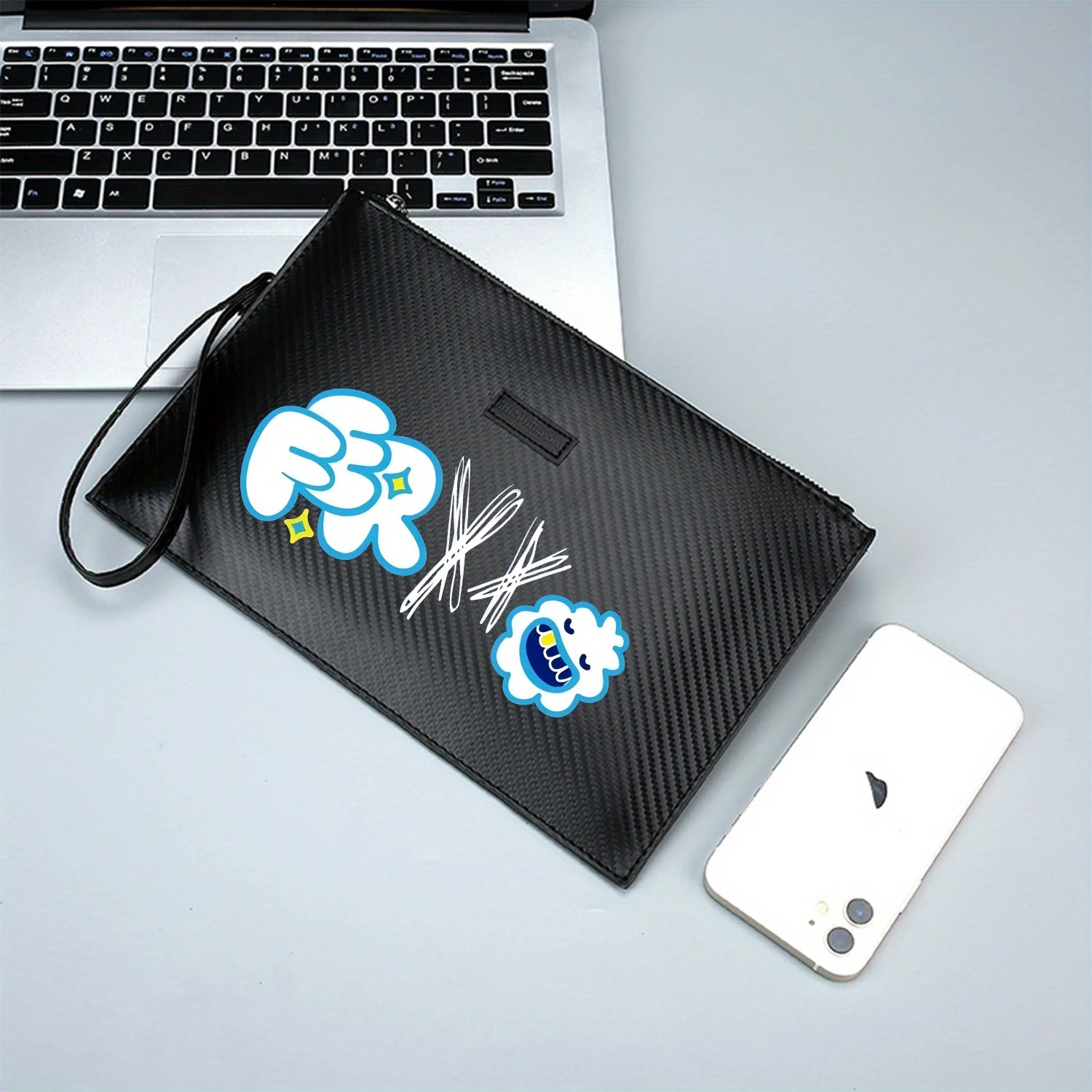 رموز تشبه السحابة مبتسمة، نمط كرتوني مشرق، حقيبة يد رجالية PU مطبوعة أنيقة وعملية للحمل اليومي