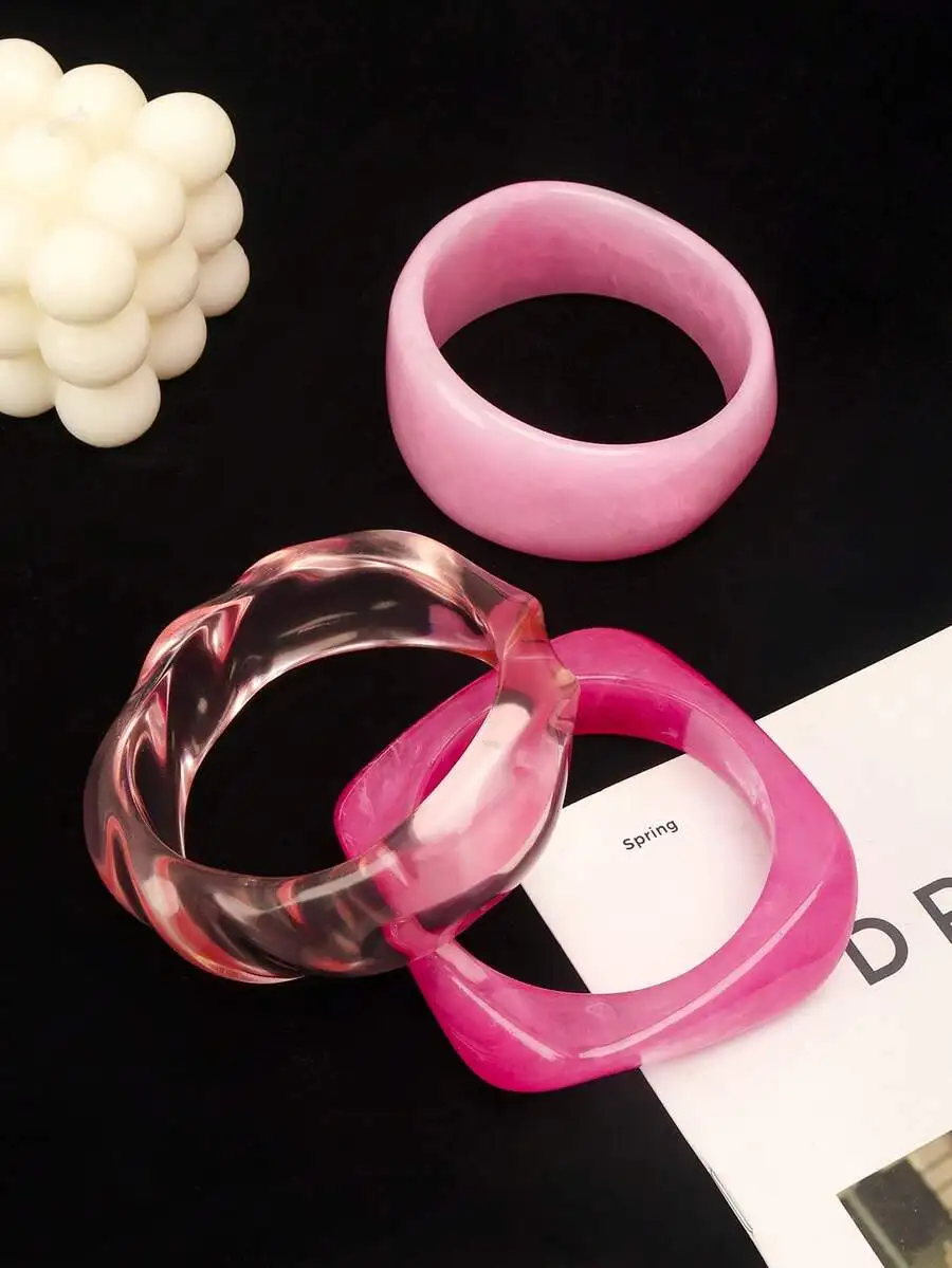 

3pcs Exaggerated Asymmetric Acrylic Semi-Transparent Bracelets For Women