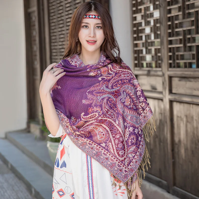 Bohemian Style Paisley Jacquard Scarf Women Soft Long Shawls and Wraps Ladies Cashew Print Ethnic Shawl Sunshade Travel Scarves