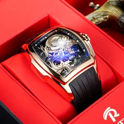 REEF TIGER New Design Rose Gold Dragon Dial Mechanical Automatic Watch for Men Lumious Waterproof Rubber Watches Reloj RGA3061