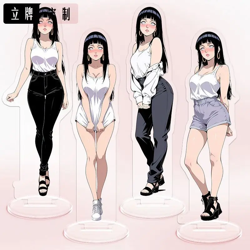 Naruto Anime Figures Stand Model Plate Hinata Plate Desk Decor Standing Desktop Decoration Goods Accessories Kids Friends Gift