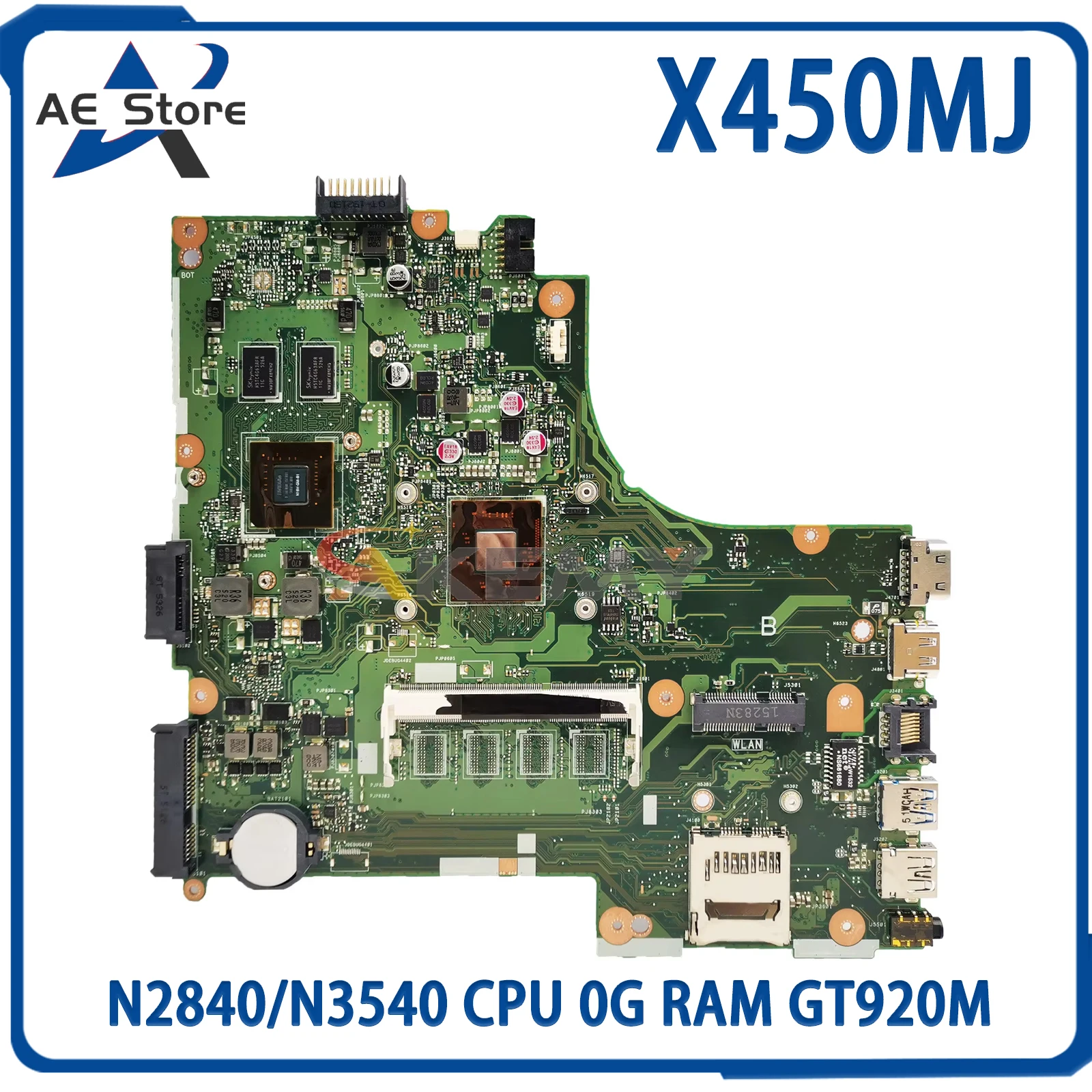 AE X450MJ Mainboard For Asus X450MD X450M X452M Laptop Motherboard With N2840/N3540 CPU 0G RAM GT920M Fully tested OK