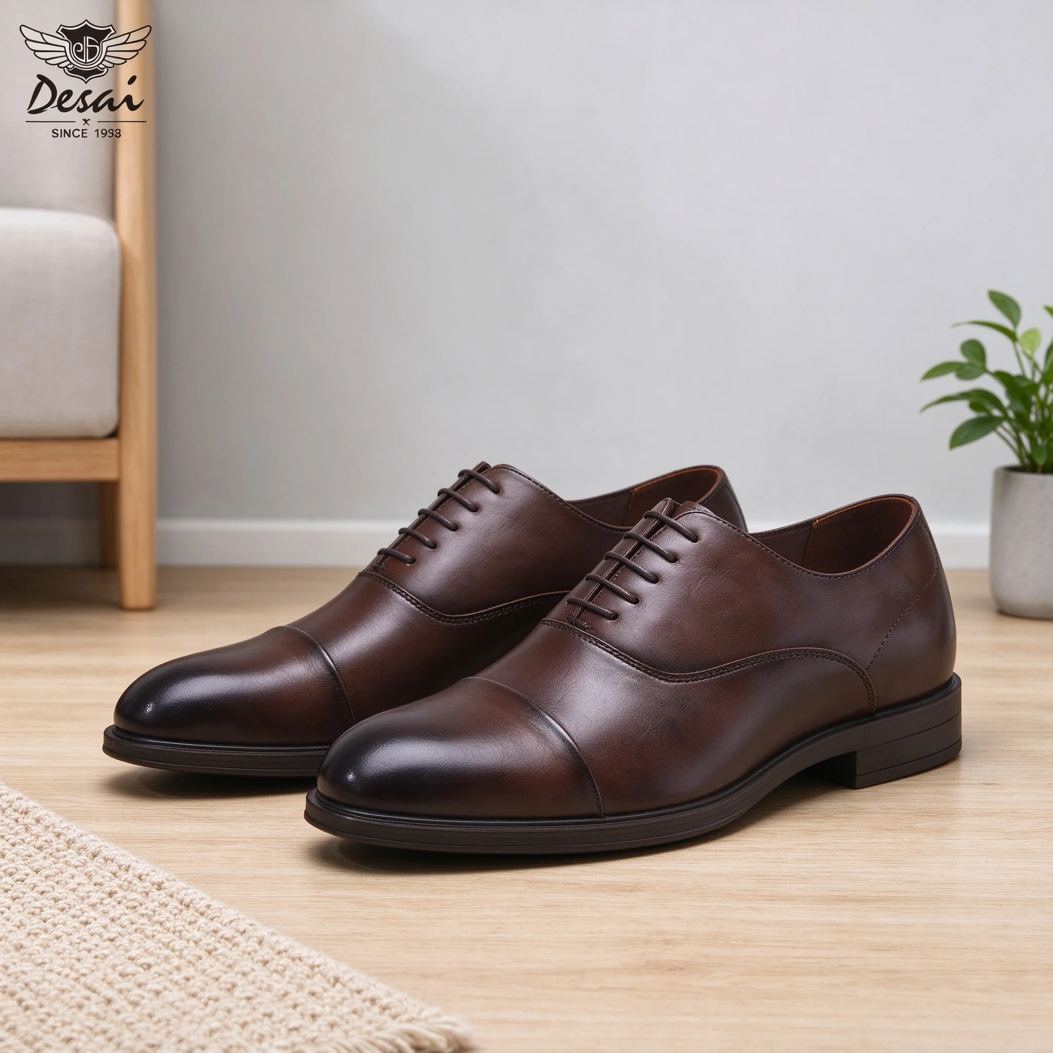 Desai Men's Dress Shoes Faux Leather Cap Toe Oxford Lace Up Formal Business Shoes Comfortable Non Slip Autumn Winter