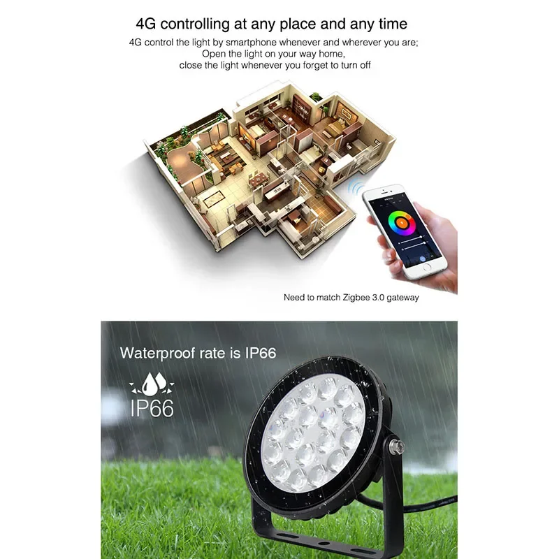Miboxer FUTC02Z Zigbee 3.0 9W RGB + CCT LED Garden Light Waterproof IP66 Lawn Lamp Smart Outdoor Light