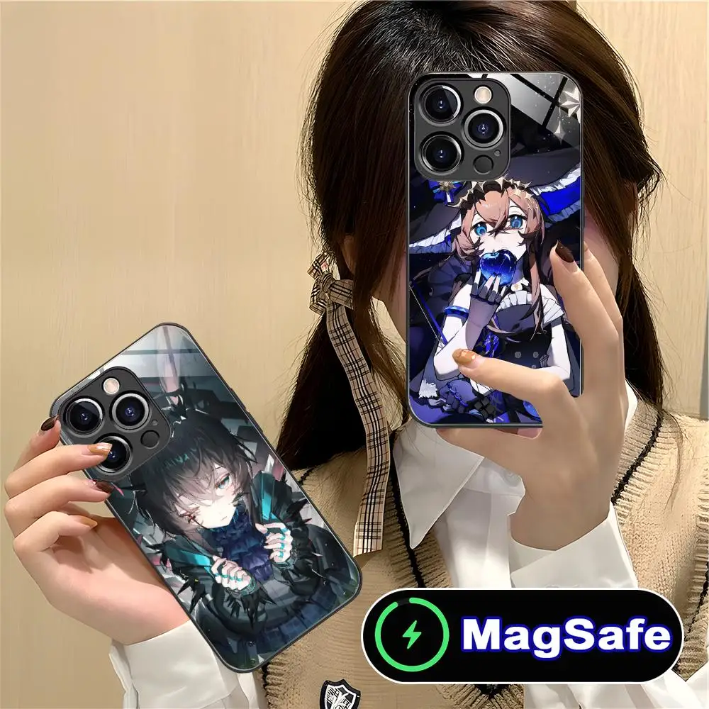 

Arknights Amiya Glass MagSafe Mobile Phone Case for iPhone 17 16 15 14 13 12 11 Air Pro Max Plus Mini Colorful Cover