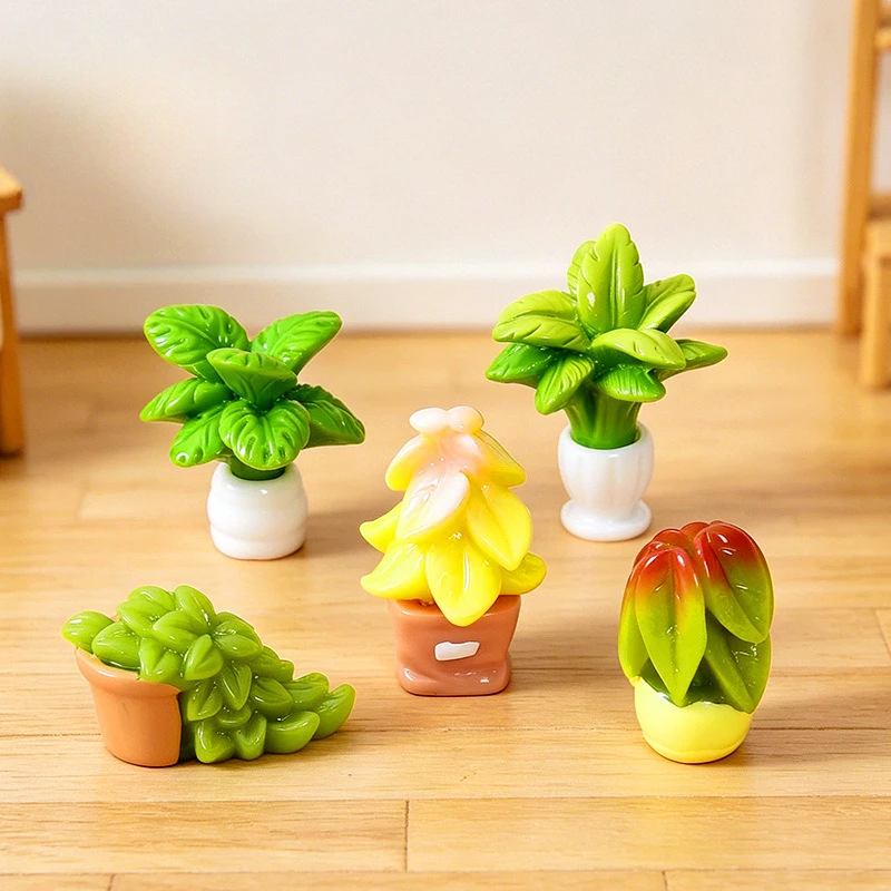100pcs Cute Simulation Potted Plant 3D Resin Miniature Fairy Garden Landscape DIY for Keychain Dollhouse Accessories