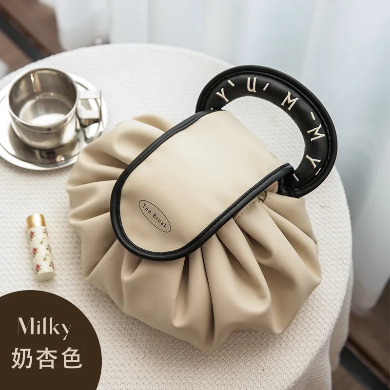 New Lazy Cosmetic Bag Storage Bag Drawstring Bundle Mouth Bag Waterproof PU Large Capacity Portable Storage Bag Travel Wash