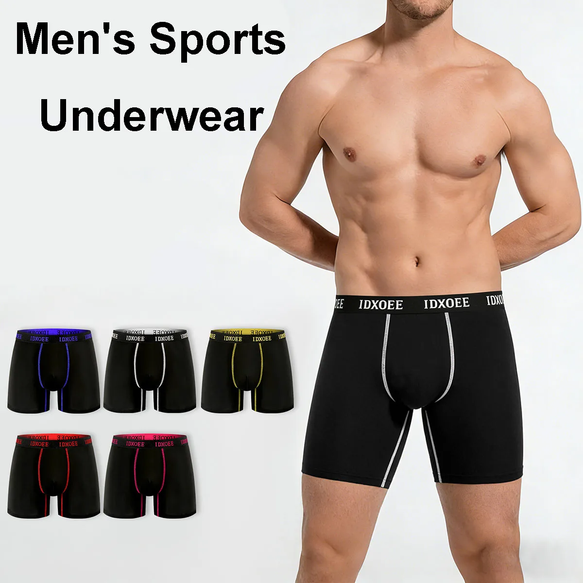 Men's Sports Breathable Mid Length Shorts Antibacterial Boxer Shorts Summer Sports Underwear Comfortable Mid-Waist Elastic Short image 5